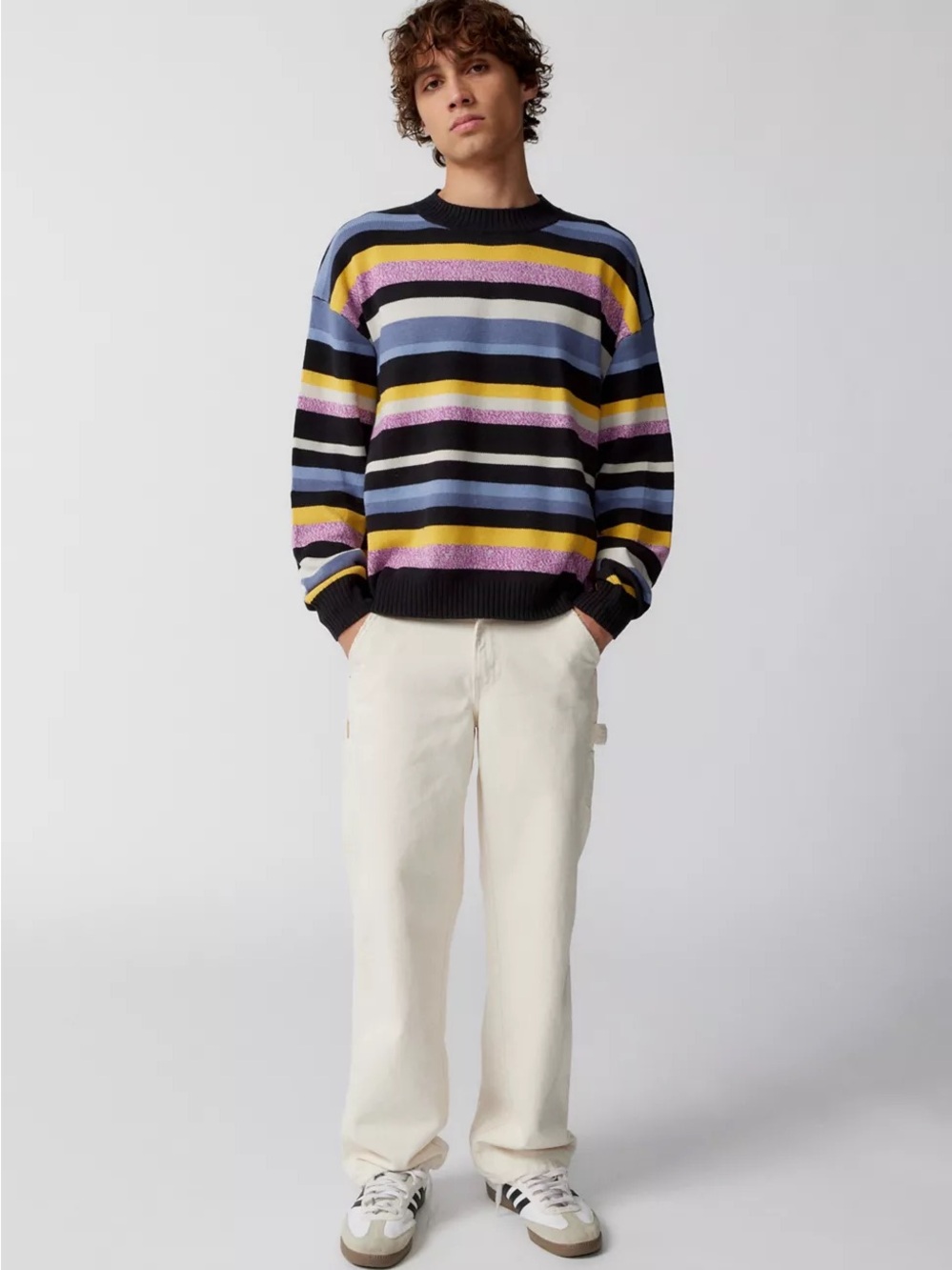 BDG Men’s Stripe Crew Neck Sweater Cotton Blend Size S Preppy
